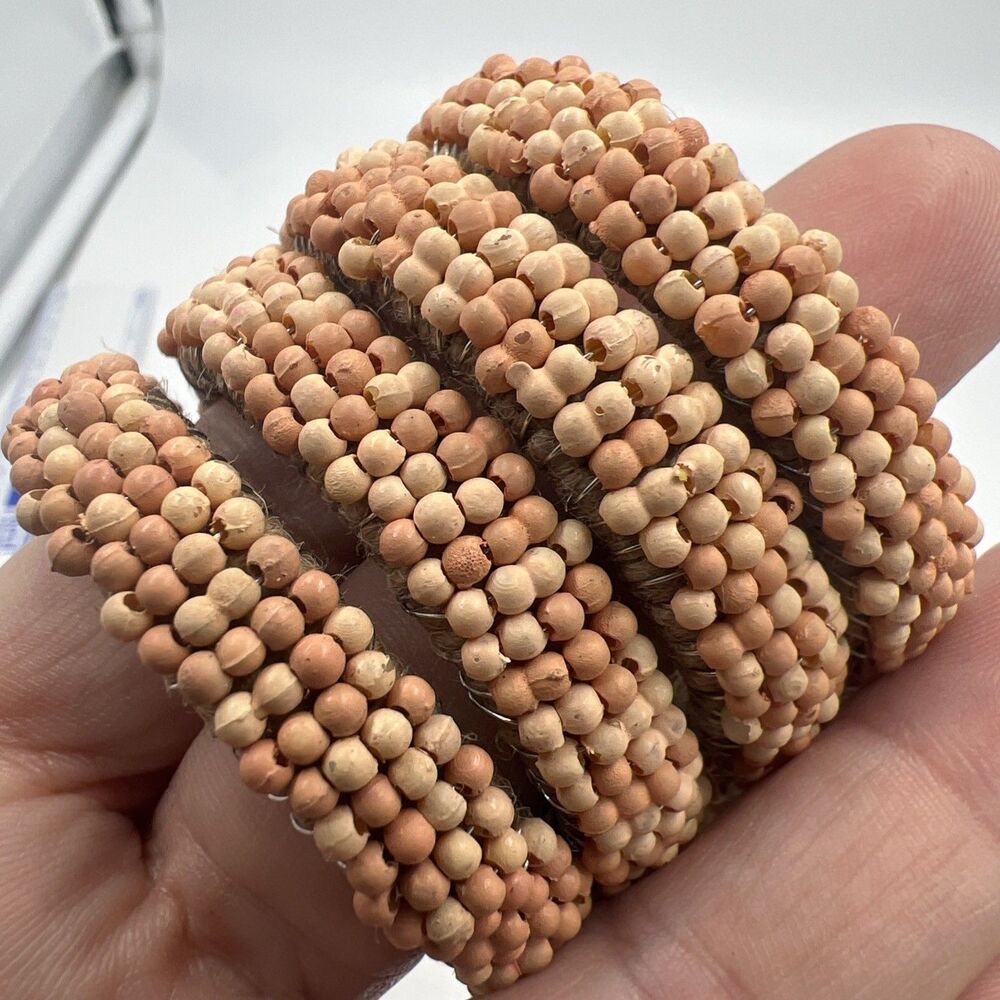 4 Nicole Miller Napkin Ring Easter Bunny Ears Beaded Burlap Tan Set Shabby Chic - Picture 9 of 9